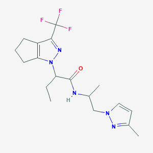 molecular formula C18H24F3N5O B4855664 N-[1-methyl-2-(3-methyl-1H-pyrazol-1-yl)ethyl]-2-[3-(trifluoromethyl)-5,6-dihydrocyclopenta[c]pyrazol-1(4H)-yl]butanamide 