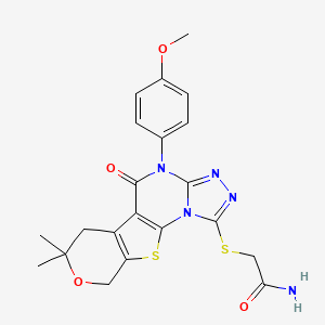 2-{[4-(4-methoxyphenyl)-7,7-dimethyl-5-oxo-4,5,6,9-tetrahydro-7H-pyrano[4',3':4,5]thieno[3,2-e][1,2,4]triazolo[4,3-a]pyrimidin-1-yl]thio}acetamide