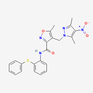 molecular formula C23H21N5O4S B4855726 4-[(3,5-dimethyl-4-nitro-1H-pyrazol-1-yl)methyl]-5-methyl-N-[2-(phenylthio)phenyl]-3-isoxazolecarboxamide 