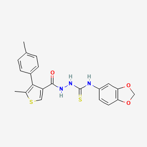 molecular formula C21H19N3O3S2 B4855796 N-1,3-benzodioxol-5-yl-2-{[5-methyl-4-(4-methylphenyl)-3-thienyl]carbonyl}hydrazinecarbothioamide 