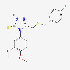 molecular formula C18H18FN3O2S2 B4855959 4-(3,4-dimethoxyphenyl)-5-{[(4-fluorobenzyl)thio]methyl}-4H-1,2,4-triazole-3-thiol 