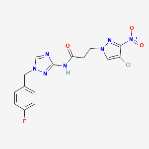molecular formula C15H13ClFN7O3 B4856045 3-(4-chloro-3-nitro-1H-pyrazol-1-yl)-N-[1-(4-fluorobenzyl)-1H-1,2,4-triazol-3-yl]propanamide 