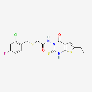 molecular formula C17H15ClFN3O2S3 B4856049 2-[(2-chloro-4-fluorobenzyl)thio]-N-(6-ethyl-2-mercapto-4-oxothieno[2,3-d]pyrimidin-3(4H)-yl)acetamide 