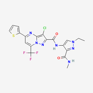 molecular formula C19H15ClF3N7O2S B4856240 3-chloro-N-{1-ethyl-3-[(methylamino)carbonyl]-1H-pyrazol-4-yl}-5-(2-thienyl)-7-(trifluoromethyl)pyrazolo[1,5-a]pyrimidine-2-carboxamide 