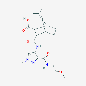 molecular formula C21H30N4O5 B4856268 3-{[(1-ethyl-3-{[(2-methoxyethyl)amino]carbonyl}-1H-pyrazol-4-yl)amino]carbonyl}-7-(1-methylethylidene)bicyclo[2.2.1]heptane-2-carboxylic acid 