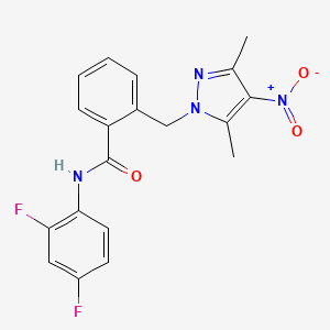 molecular formula C19H16F2N4O3 B4856290 N-(2,4-difluorophenyl)-2-[(3,5-dimethyl-4-nitro-1H-pyrazol-1-yl)methyl]benzamide 