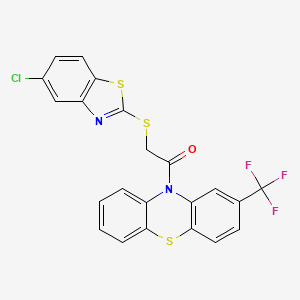 molecular formula C22H12ClF3N2OS3 B4856380 10-{[(5-chloro-1,3-benzothiazol-2-yl)thio]acetyl}-2-(trifluoromethyl)-10H-phenothiazine 