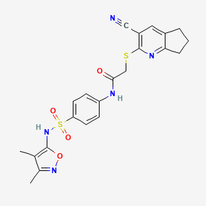 molecular formula C22H21N5O4S2 B4856424 2-[(3-cyano-6,7-dihydro-5H-cyclopenta[b]pyridin-2-yl)thio]-N-(4-{[(3,4-dimethyl-5-isoxazolyl)amino]sulfonyl}phenyl)acetamide 