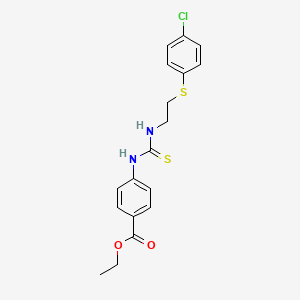molecular formula C18H19ClN2O2S2 B4856554 ethyl 4-{[({2-[(4-chlorophenyl)thio]ethyl}amino)carbonothioyl]amino}benzoate 