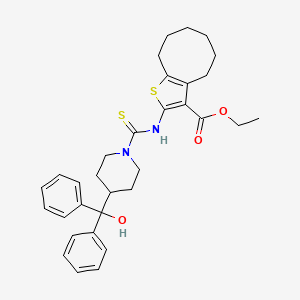 ethyl 2-[({4-[hydroxy(diphenyl)methyl]-1-piperidinyl}carbonothioyl)amino]-4,5,6,7,8,9-hexahydrocycloocta[b]thiophene-3-carboxylate