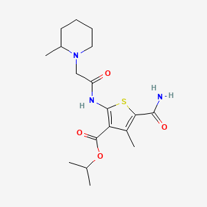 molecular formula C18H27N3O4S B4856924 isopropyl 5-(aminocarbonyl)-4-methyl-2-{[(2-methyl-1-piperidinyl)acetyl]amino}-3-thiophenecarboxylate 