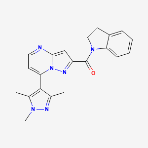 molecular formula C21H20N6O B4856941 2-(2,3-dihydro-1H-indol-1-ylcarbonyl)-7-(1,3,5-trimethyl-1H-pyrazol-4-yl)pyrazolo[1,5-a]pyrimidine 
