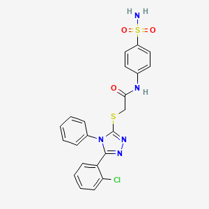 molecular formula C22H18ClN5O3S2 B4857654 N-[4-(aminosulfonyl)phenyl]-2-{[5-(2-chlorophenyl)-4-phenyl-4H-1,2,4-triazol-3-yl]thio}acetamide 