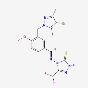 4-[((E)-1-{3-[(4-BROMO-3,5-DIMETHYL-1H-PYRAZOL-1-YL)METHYL]-4-METHOXYPHENYL}METHYLIDENE)AMINO]-5-(DIFLUOROMETHYL)-4H-1,2,4-TRIAZOL-3-YLHYDROSULFIDE