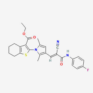 ethyl 2-(3-{(1E)-2-cyano-3-[(4-fluorophenyl)amino]-3-oxoprop-1-en-1-yl}-2,5-dimethyl-1H-pyrrol-1-yl)-4,5,6,7-tetrahydro-1-benzothiophene-3-carboxylate