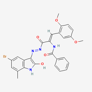 N-[(Z)-3-[(5-bromo-2-hydroxy-7-methyl-1H-indol-3-yl)diazenyl]-1-(2,5-dimethoxyphenyl)-3-oxoprop-1-en-2-yl]benzamide