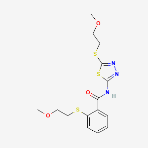 2-[(2-methoxyethyl)sulfanyl]-N-{5-[(2-methoxyethyl)sulfanyl]-1,3,4-thiadiazol-2-yl}benzamide