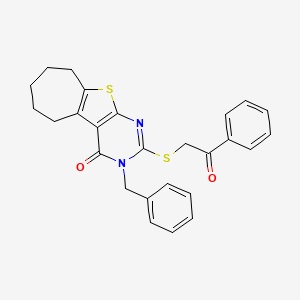 3-benzyl-2-[(2-oxo-2-phenylethyl)sulfanyl]-3,5,6,7,8,9-hexahydro-4H-cyclohepta[4,5]thieno[2,3-d]pyrimidin-4-one