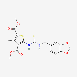 molecular formula C18H18N2O6S2 B4860011 dimethyl 5-({[(1,3-benzodioxol-5-ylmethyl)amino]carbonothioyl}amino)-3-methyl-2,4-thiophenedicarboxylate 