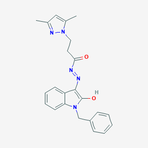 molecular formula C23H23N5O2 B486045 N'-(1-benzyl-2-oxo-1,2-dihydro-3H-indol-3-ylidene)-3-(3,5-dimethyl-1H-pyrazol-1-yl)propanohydrazide CAS No. 313362-32-2