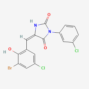 (5E)-5-[(3-bromo-5-chloro-2-hydroxyphenyl)methylidene]-3-(3-chlorophenyl)imidazolidine-2,4-dione