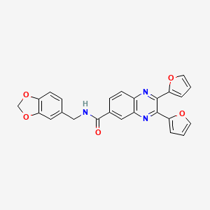 N-(1,3-benzodioxol-5-ylmethyl)-2,3-bis(furan-2-yl)quinoxaline-6-carboxamide