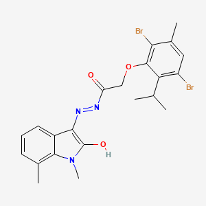 2-[2,5-Dibromo-3-methyl-6-(propan-2-YL)phenoxy]-N'-[(3Z)-1,7-dimethyl-2-oxo-2,3-dihydro-1H-indol-3-ylidene]acetohydrazide