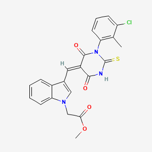 methyl 2-[3-[(E)-[1-(3-chloro-2-methylphenyl)-4,6-dioxo-2-sulfanylidene-1,3-diazinan-5-ylidene]methyl]indol-1-yl]acetate