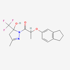 molecular formula C17H19F3N2O3 B4863733 2-(2,3-dihydro-1H-inden-5-yloxy)-1-[5-hydroxy-3-methyl-5-(trifluoromethyl)-4,5-dihydro-1H-pyrazol-1-yl]propan-1-one 