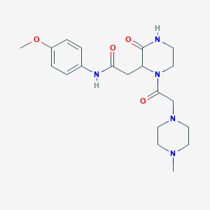 molecular formula C20H29N5O4 B4863810 N-(4-methoxyphenyl)-2-{1-[(4-methyl-1-piperazinyl)acetyl]-3-oxo-2-piperazinyl}acetamide 