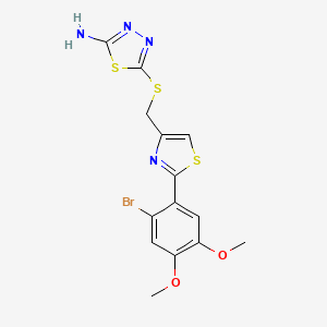 molecular formula C14H13BrN4O2S3 B4863817 5-({[2-(2-Bromo-4,5-dimethoxyphenyl)-1,3-thiazol-4-yl]methyl}sulfanyl)-1,3,4-thiadiazol-2-amine 