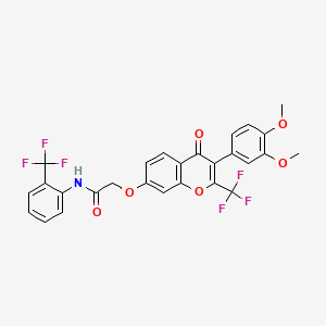 2-{[3-(3,4-dimethoxyphenyl)-4-oxo-2-(trifluoromethyl)-4H-chromen-7-yl]oxy}-N-[2-(trifluoromethyl)phenyl]acetamide