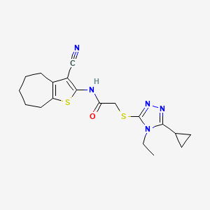 molecular formula C19H23N5OS2 B4864149 N-(3-cyano-5,6,7,8-tetrahydro-4H-cyclohepta[b]thiophen-2-yl)-2-[(5-cyclopropyl-4-ethyl-4H-1,2,4-triazol-3-yl)sulfanyl]acetamide 