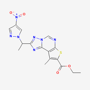 ethyl 9-methyl-2-[1-(4-nitro-1H-pyrazol-1-yl)ethyl]thieno[3,2-e][1,2,4]triazolo[1,5-c]pyrimidine-8-carboxylate