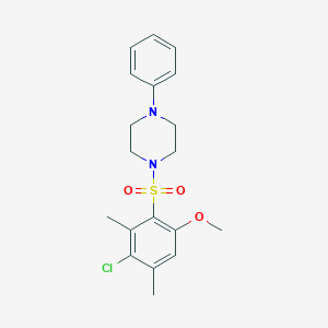 molecular formula C19H23ClN2O3S B486423 1-((3-Chloro-6-methoxy-2,4-dimethylphenyl)sulfonyl)-4-phenylpiperazine CAS No. 723741-35-3