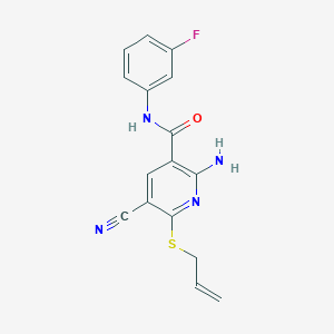 molecular formula C16H13FN4OS B4864682 6-(allylthio)-2-amino-5-cyano-N-(3-fluorophenyl)nicotinamide 