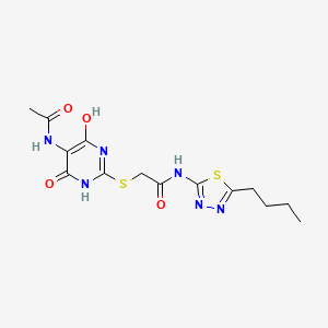 molecular formula C14H18N6O4S2 B4864991 2-{[5-(ACETYLAMINO)-4-HYDROXY-6-OXO-1,6-DIHYDRO-2-PYRIMIDINYL]SULFANYL}-N~1~-(5-BUTYL-1,3,4-THIADIAZOL-2-YL)ACETAMIDE 