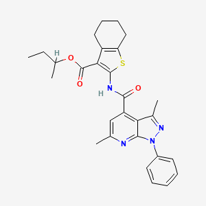 molecular formula C28H30N4O3S B4865022 sec-butyl 2-{[(3,6-dimethyl-1-phenyl-1H-pyrazolo[3,4-b]pyridin-4-yl)carbonyl]amino}-4,5,6,7-tetrahydro-1-benzothiophene-3-carboxylate 