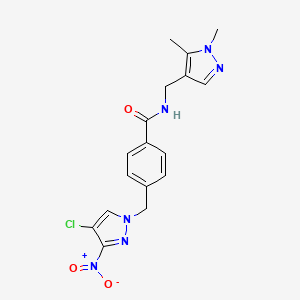 molecular formula C17H17ClN6O3 B4865048 4-[(4-CHLORO-3-NITRO-1H-PYRAZOL-1-YL)METHYL]-N~1~-[(1,5-DIMETHYL-1H-PYRAZOL-4-YL)METHYL]BENZAMIDE 