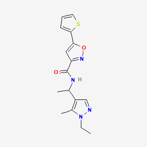 molecular formula C16H18N4O2S B4865106 N-[1-(1-ethyl-5-methylpyrazol-4-yl)ethyl]-5-thiophen-2-yl-1,2-oxazole-3-carboxamide 