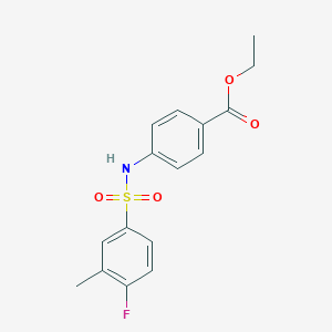 molecular formula C16H16FNO4S B486527 Ethyl 4-{[(4-fluoro-3-methylphenyl)sulfonyl]amino}benzoate CAS No. 791843-59-9