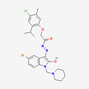 N'-[(3E)-5-bromo-2-oxo-1-(piperidin-1-ylmethyl)-1,2-dihydro-3H-indol-3-ylidene]-2-[4-chloro-5-methyl-2-(propan-2-yl)phenoxy]acetohydrazide