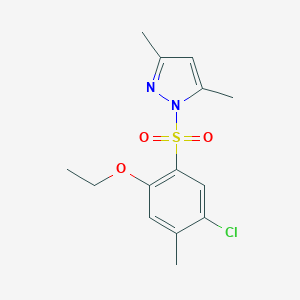 molecular formula C14H17ClN2O3S B486557 1-((5-chloro-2-ethoxy-4-methylphenyl)sulfonyl)-3,5-dimethyl-1H-pyrazole CAS No. 944782-17-6