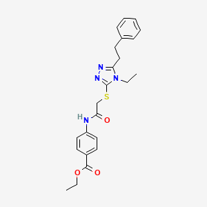 molecular formula C23H26N4O3S B4865884 ETHYL 4-({2-[(4-ETHYL-5-PHENETHYL-4H-1,2,4-TRIAZOL-3-YL)SULFANYL]ACETYL}AMINO)BENZOATE 