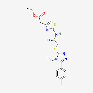 molecular formula C20H23N5O3S2 B4865927 ETHYL 2-{2-[(2-{[4-ETHYL-5-(4-METHYLPHENYL)-4H-1,2,4-TRIAZOL-3-YL]SULFANYL}ACETYL)AMINO]-1,3-THIAZOL-4-YL}ACETATE 