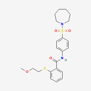 molecular formula C22H28N2O4S2 B4865952 N-[4-(AZEPANE-1-SULFONYL)PHENYL]-2-[(2-METHOXYETHYL)SULFANYL]BENZAMIDE 