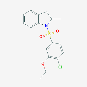 molecular formula C17H18ClNO3S B486606 1-Chloro-2-ethoxy-4-[(2-methylindolinyl)sulfonyl]benzene CAS No. 791844-36-5