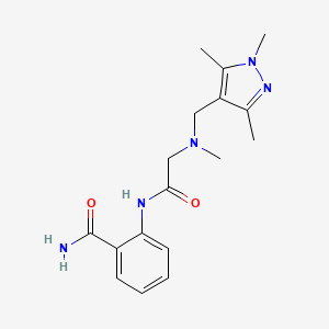 molecular formula C17H23N5O2 B4866132 2-[(2-{METHYL[(1,3,5-TRIMETHYL-1H-PYRAZOL-4-YL)METHYL]AMINO}ACETYL)AMINO]BENZAMIDE 