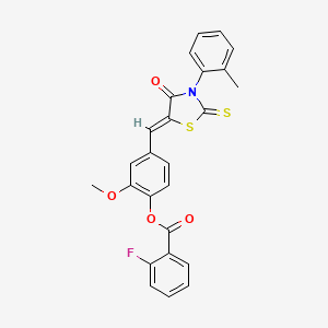 [2-methoxy-4-[(Z)-[3-(2-methylphenyl)-4-oxo-2-sulfanylidene-1,3-thiazolidin-5-ylidene]methyl]phenyl] 2-fluorobenzoate