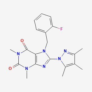 molecular formula C20H21FN6O2 B4866293 7-[(2-Fluorophenyl)methyl]-1,3-dimethyl-8-(3,4,5-trimethylpyrazol-1-yl)purine-2,6-dione 